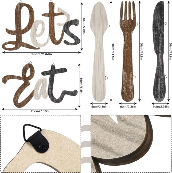 Jetec 5 Pcs Let's Eat Sign Kitchen Wall Decor Fork Spoon Knife Kitchen Decor Sign Rustic Farmhouse Wooden Eat Sign for Kitchen Home Dining Room Bar Cafe Restaurant(Brown, Beige, Dark Gray) - Image 3