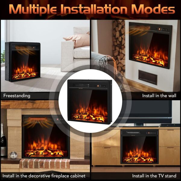 COSTWAY 18-Inch Electric Fireplace Inserts, 1500W Freestanding Recessed Fireplace Heater with Remote Control, Adjustable Flame Effect and Temperature, 9H Timer, Electric Fireplaces for Home Indoor Use - Image 3