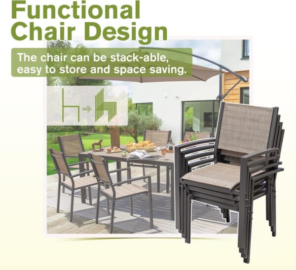 Homall Patio Dining Set 7 Pieces Outdoor Furniture with Large Table and 6 Textilene Chairs for Porch, Brown - Image 6