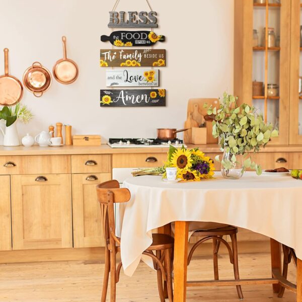 Wesiti 5 Pieces Kitchen Wall Decor Bless the Food Before Us Sign Farmhouse Rustic Dining Room Wall Art Wooden Hanging Signs for Kitchen Wall Decor Wall Hanging Plaque for Home(Sunflower) - Image 6