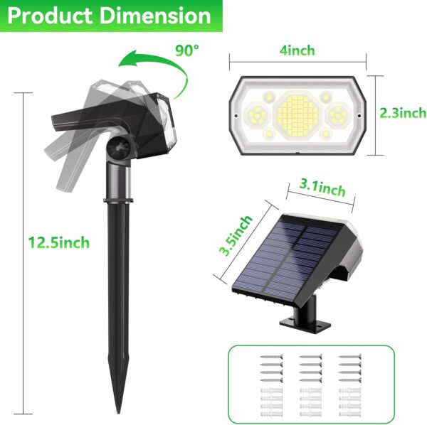 hyrion Solar Spot Lights Outdoor, 64 LED Super Bright IP65 Waterproof, 3 Modes 2-in-1 Solar Powered Landscape Spotlights for Outside Yard Garden Tree Lawn Pathway 6 Pack (Cool White) - Image 6