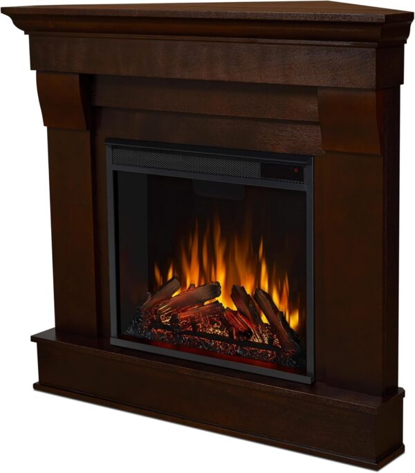 Real Flame Chateau 41" Corner Electric Fireplace with Mantel for Living Room or Bedroom, Replaceable Fireplace Insert Heater, Realistic Log and Flame Effect, Remote Control, Timer.