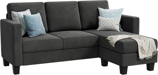 YESHOMY Convertible Sectional 3 L-Shaped Couch Soft Seat with Modern Linen Fabric, Space-Saving Sofas for Living Room, Apartment and Office, 70'', Dark Gray - Image 4