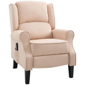 HOMCOM Vibration Massage Recliner Chair for Living Room with Heat, Wingback Single Sofa, Modern Suede Fabric Push Back Reclining Chair with Footrest, Side Pocket, Beige