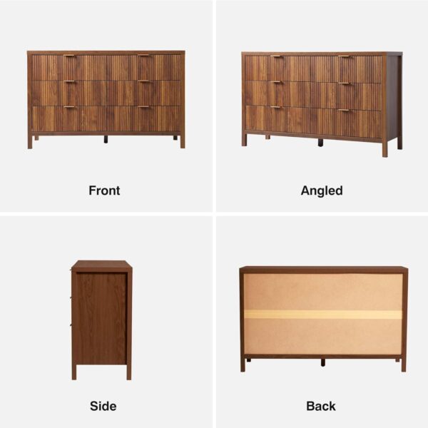 Fluted 6 Drawer Double Dresser for Bedroom, 47" Wide Modern Closet Dressers Chest of Drawers, Wood Storage Dresser Organizer for Nursery Bedroom Living Room Hallway Closet, Walnut - Image 7