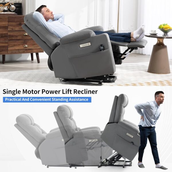 Lift Chairs Recliners for Elderly with Massage and Heating Function & Dust-Proof Mat, Power Lift Recliner Chair Sofa with USB and Type-C Ports, Extended Footrest, and 2 Cup Holders, Grey - Image 6