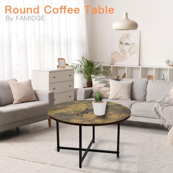 Round Coffee Table, 23.6" Small Coffee Tables for Living Room, Circle Coffee Table with Metal Frame, Wood Coffee Tables for Small Spaces, Modern Center Table for Home, Office, Rustic Brown - Image 3