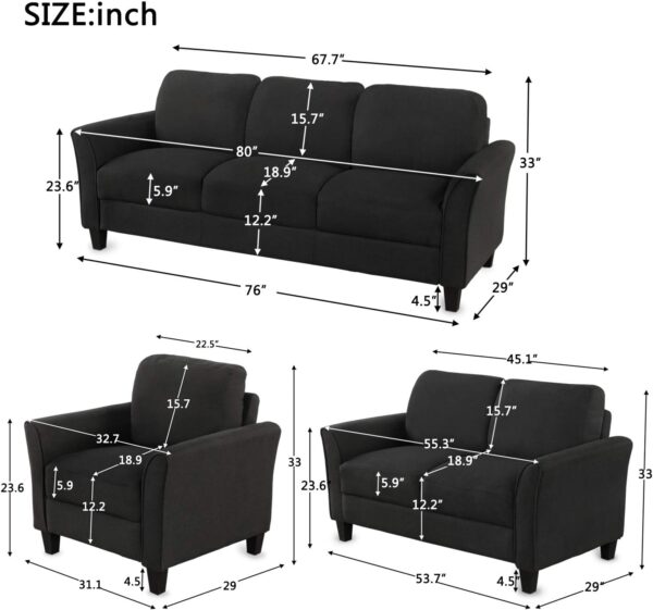 Merax 3 Pieces Sectioanal Sofa Set, Living Room Furniture Set Modern Style Button Tufted Sofa Couch with Tufted Cushions Included 3 Seater Sofa, an Loveseat and One Armchair,Beige - Image 2