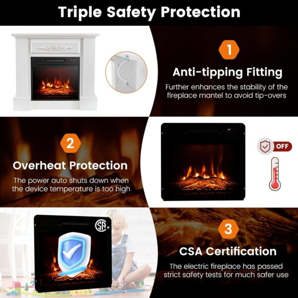 GOFLAME Electric Fireplace with Mantel, 1400W Freestanding Mantel Fireplace Heater with Remote Control, 3 Flame Brightness, Thermostat, 6H Timer, Overheat Protection, CSA Certified (White) - Image 7