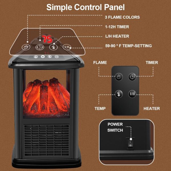 Mini Small Indoor Electric Fireplaces Lanterns Space Heaters Stove 3D Flame Freestanding Portable Electric Fireplace Space Heaters for Indoor Use with Remote Timer Thermostat - Image 3
