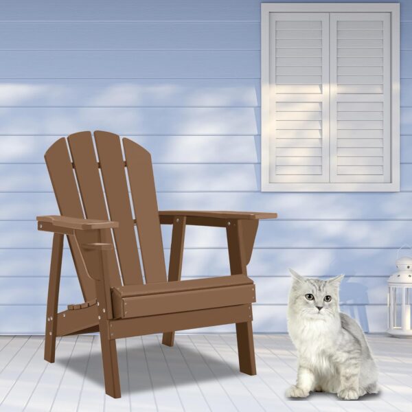 Adirondack Chairs, HDPE All-Weather Adirondack Chair, Fire Pit Chairs (1, Teak) - Image 7