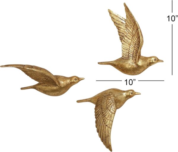 Deco 79 Polystone Bird Home Wall Decor Metallic 3D Sculpted Floating Wall Sculpture, Set of 3 Wall Art 10",10",10"H, Gold - Image 6