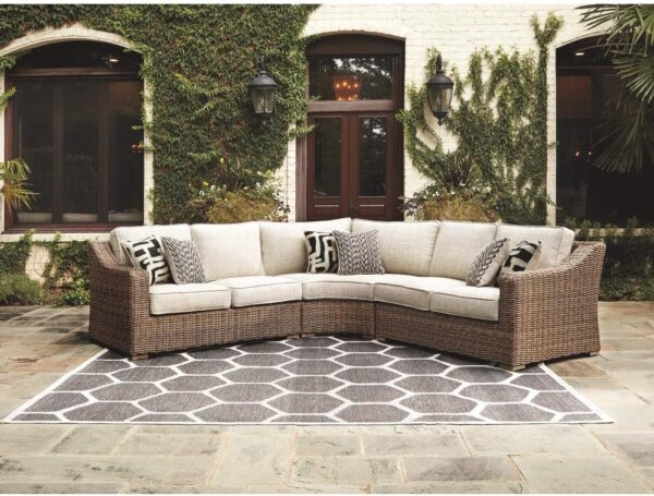 Signature Design Ashley Beachcroft Outdoor Left & Right Arm Facing Wicker Patio Loveseats, Brown & Beige - Image 2