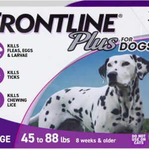 Frontline Plus Flea and Tick Treatment for Large Dogs Up to 45 to 88 lbs. 3 Treatments