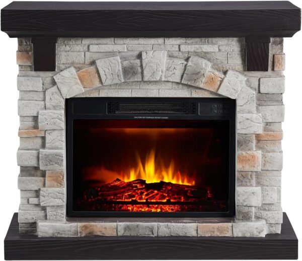 Electric Fireplace with Mantel, 40”W Faux-Stone Fireplace Mantel，Tall Fire Place Heater Freestanding with LED Flame for Living Room Bedroom, 40”Wx12”Dx35”H, Gray - Image 7