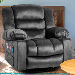 Recliner Chair Massage Rocker with Heated Modern Ergonomic Lounge Swivel Single Sofa Seat Living Room Recliners on Clearance Foam Filling Grey