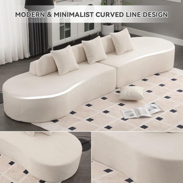 Curved Sectional Sofa, Modern Sectional Sofa with Terrycloth Fabric 4-Seater Oversized Curved Couch with 3 Pillows Modern Sofas for Living Room Apartment Bedroom Beige - Image 4