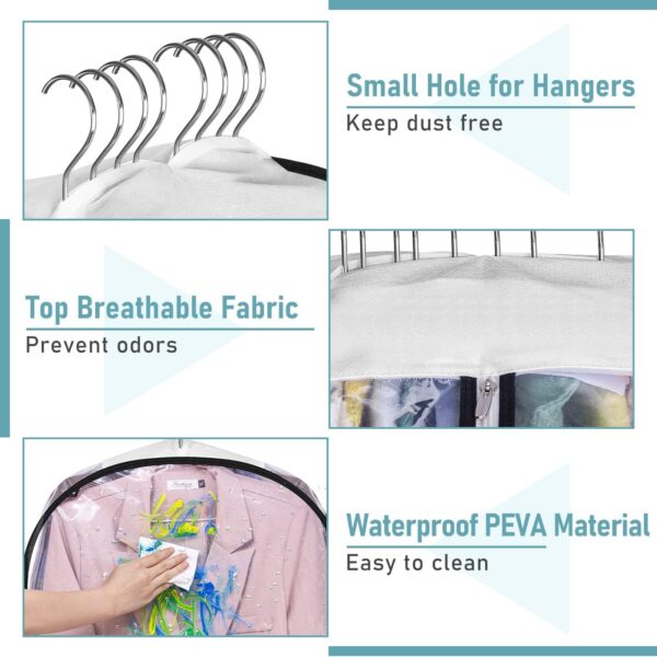 MISSLO 10" Gusseted All Clear Garment Bags for Hanging Clothes 60" Dress Bags for Gowns Long Hanging Clothes Bag for Closet Dress Cover for Coats, 3 Packs - Image 6