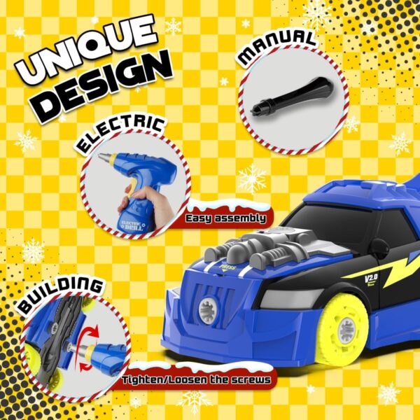 GILOBABY 26 Pieces Take Apart Toys for Boys, Racing Car with Electric Drill, Sounds & Lights, Building Stem Toys for Kids, Gifts for 3 4 5 Year Old Boys Learning Educational Toys - Image 3