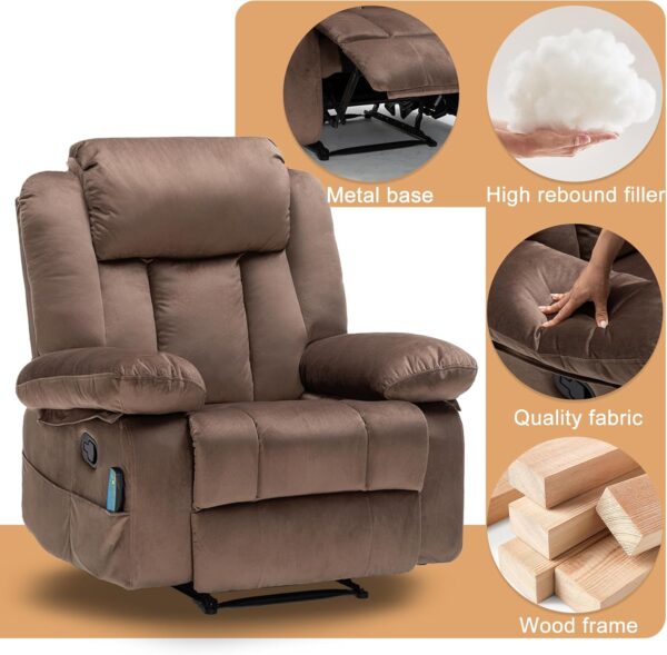 Recliner Chairs for Adults with Massage & Heat,Manual Overstuffed Reclining Chair for Living Room,Upholstered Fabric Chair Bedroom RV Brown - Image 5
