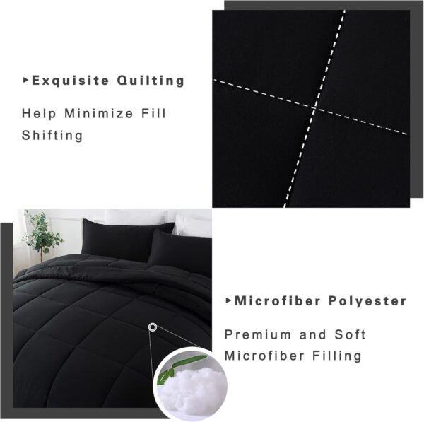 DOWNCOOL Queen Comforter Set -All Season Queen Bed Set with 2 Pillow Cases-3 Pieces Bedding Sets Queen -Down Alternative Black Comforters Queen Size(88"x90") - Image 4