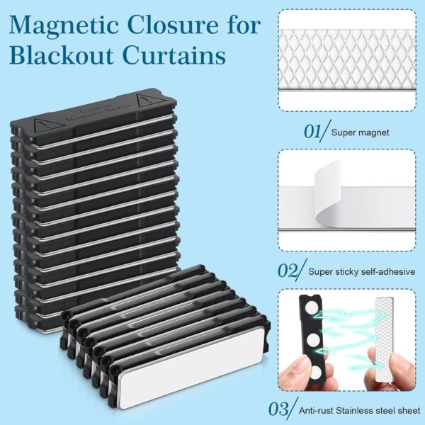 Konohan 20 Pcs Blackout Blind Accessory Window Magnetic Closure Adhesive Curtain Magnets No Drill Magnets for Curtains Baby Nursery Bedroom Room - Image 3