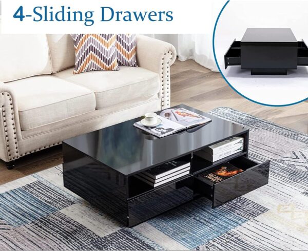 St.Mandyu LED Coffee Table with Storage Drawers,Modern High Glossy Center Table with 20 Colors LED Lights for Living Room (Black) - Image 6