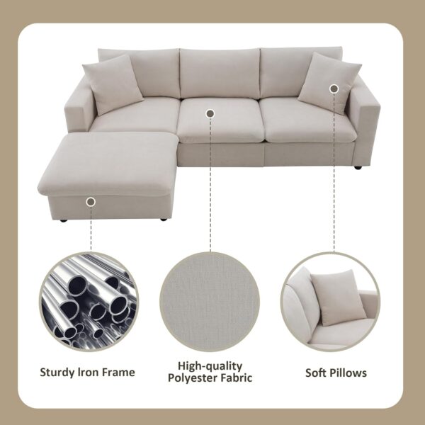 100.4" Modular Sectional Sofa for Living Room, Modern Convertible L Shaped Cloud Couch Set with Ottoman, 4 Seater Polyester Fabric Sofa with 2 Pillows for Apartment Office - Image 6
