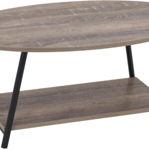 Household Essentials 8081-1 Oval Rustic Coffee Table with Storage Shelf | Distressed Ashwood