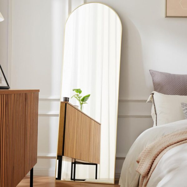 Sweetcrispy Arched Full Length Mirror 59"x16" Full Body Floor Mirror Standing Hanging or Leaning Wall, Arch Wall Mirror with Stand Aluminum Alloy Thin Frame for Bedroom Cloakroom Living Room,Gold - Image 2