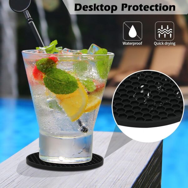 Coasters Set of 6 with Holder,Coasters for Drinks,Coffee Table Decor Coaster,Suitable for Kinds Cups,Anti-Slip,Non-Stick,Silicone Cup Coaster and Living Room Decor (6 Pcs, Black) - Image 2