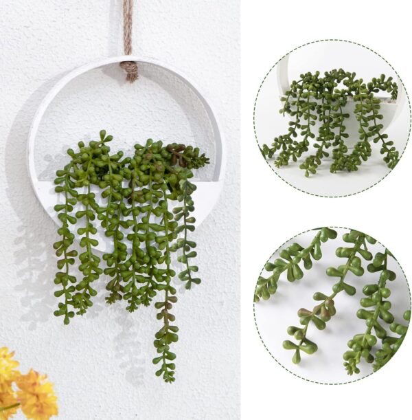 CEWOR Artificial Succulents Hanging Plants 2pcs Fake String of Pearls in Pot with Lanyard for Indoor Outdoor Wall Boho Wall Decor - Image 3