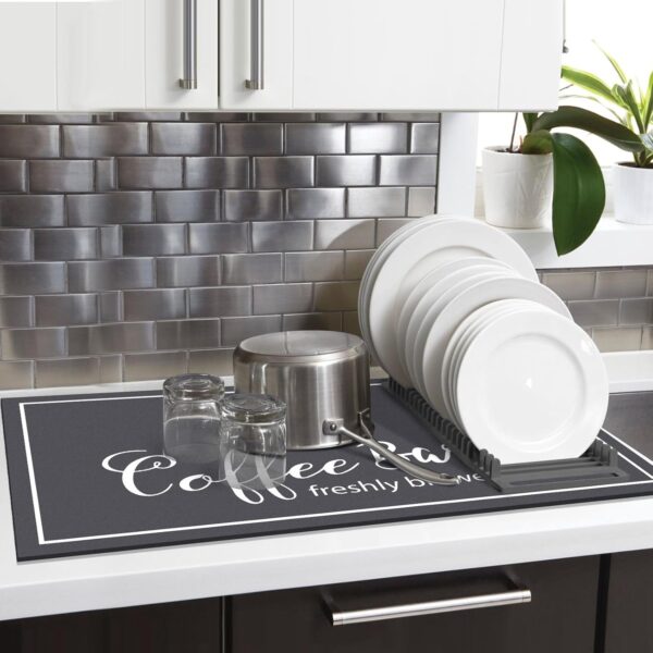 Dish Drying Mat, 17"x32" Absorbent Coffee Bar Mat for Countertops, Coffee Bar Accessories with Coffee Cup Pattern for Kitchen Counter Coffee Maker Coffee Pot Dining Room Decoration, DarkGrey - Image 4