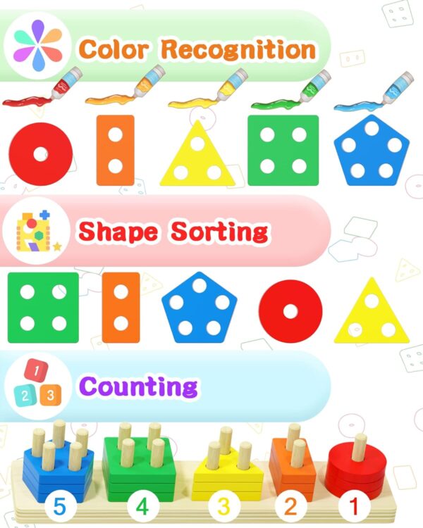 Yetonamr Montessori Toys for 1 2 3 Years Old Boys Girls Birthday Gifts, Wooden Sensory Toys for Ages 2-4 Toddlers Kids Baby, Toddler Learning Toy Activities Puzzles Ages 1-3 - Image 3