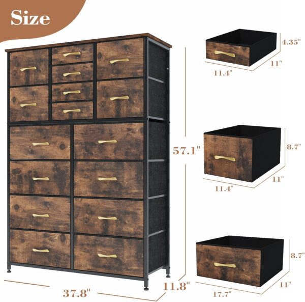 Finnhomy 16 Drawers Dresser for Bedroom, Tall Dressers & Chests of Drawers with Wood Top, Large Fabric Storage Dresser for Bedroom/Living Room/Entryway/Closet, 38" W x 11.8" D x 57.1" H, Black - Image 3
