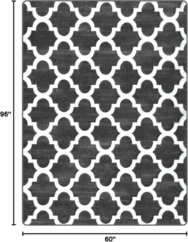Large 5x8 Geometric Shag Modern Area Rug for Living Room Bedroom, Distressed Moroccan Fluffy Rug Indoor Carpets for Kids Nursery Bedside Room Decor, Memory Foam Shaggy Rugs, Dark Grey/White - Image 2
