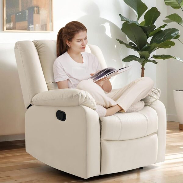 COHOME Manual Recliner Chair for Adults, Waterproof Leather Reclining Chairs for Small Spaces, Living Room Single Sofa Recliner with Overstuffed Arm and Back,Beige - Image 5