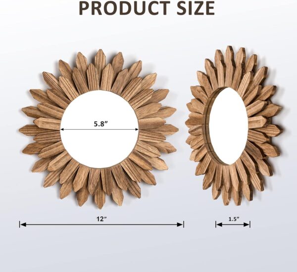 Honiway Wall Mirror Decorative 12 inch Rustic Wood Mirror Sunburst Boho Mirror for Entryway Bedroom Living Room Bathroom House Warming Gifts New Home Essential Carbonized Black - Image 5