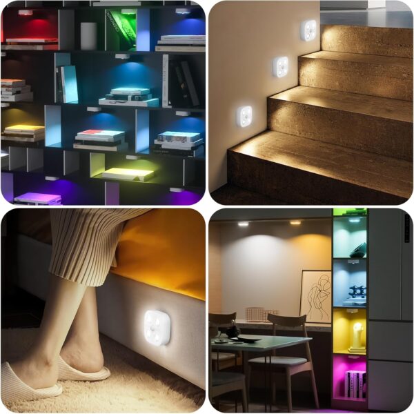 Wireless Step Light Rechargeable Puck Lights with Charging Station, Colorful RGB Motion Sensor Puck Light Under Cabinet Lighting with Remote Control, LED Closet Lights for Stair, Kitchen (3 Pcs) - Image 7