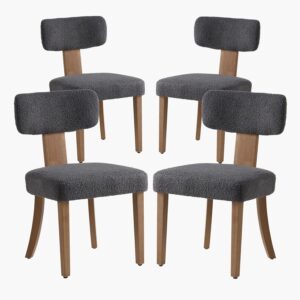 AMERLIFE Kitchen Chairs Set of 4, Modern Boucle Chairs with Upholstered Curved Backrest & Seat, Hardwood Frame, Dark Grey