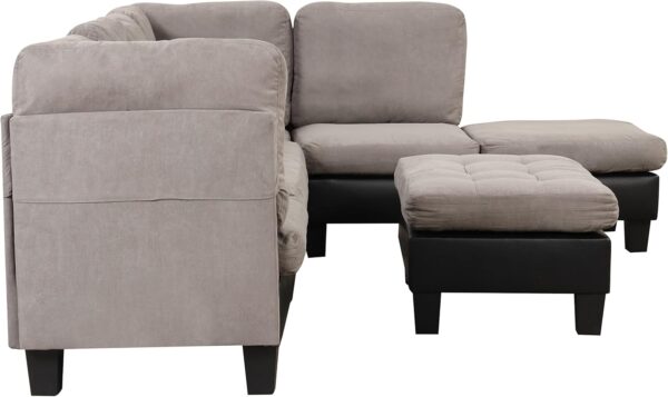 Casa Andrea Milano Modern 3 Piece Microfiber and Faux Leather L Shaped Sectional Sofa with Reversible Chaise & Ottoman, Large Living Room Furniture, Grey - Image 5