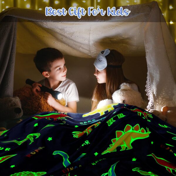 Dinosaur Gifts Toys for Boys Girls - Glow in The Dark Dino Blanket Best Christmas Birthday Valentine's Day Easter Presents for Kids Age 1 2 3 4 5 6 7 8 9 10 Year Old Child Teen Soft Throw 50"x60" - Image 2