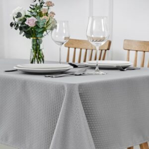 maxmill Tablecloth Weaved Texture Stain Resistant Waterproof, Wrinkle Resistant Washable Table Cloth, Fabric Table Cover for Dining Room, Indoor Outdoor Use, Rectangle 60 x 120 Inch, Light Grey