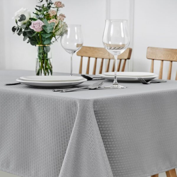 maxmill Tablecloth Weaved Texture Stain Resistant Waterproof, Wrinkle Resistant Washable Table Cloth, Fabric Table Cover for Dining Room, Indoor Outdoor Use, Rectangle 60 x 120 Inch, Light Grey
