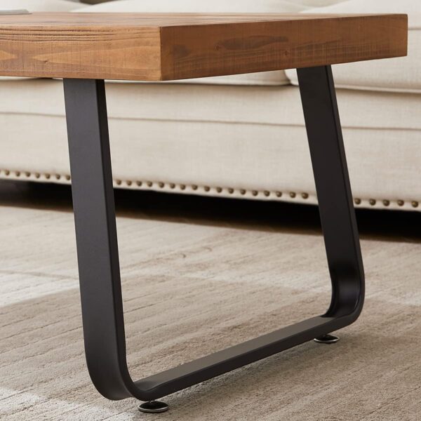 IBF Natural Wood Coffee Table, Rustic Solid Real Wood Center Table for Living Room, Rectangle Metal Modern Industrial Minimalist Wooden Cocktail/Tea Table, Rustic Brown, 47 Inch - Image 5