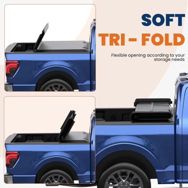 Tri 3-Fold 5 FT Soft Folding Truck Bed Tonneau Cover Compatible with 2019 2020 2021 2022 2023 2024 Ford Ranger 5FT On Top-61 inch - Image 3