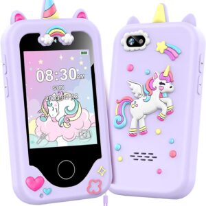 Kids Smart Phone for Girls, Christmas Birthday Gifts for Girls Age 3-10 Kids Toys Cell Phone, 2.8" Touchscreen Toddler Learning Play Toy Phone with Dual Camera, Game, Music Player, 8G SD Card (Purple)
