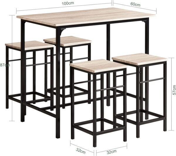Haotian 5 Pieces Dining Set for 4, Dining Table with 4 Stools, Home Kitchen Breakfast Table, Bar Table Set, Bar Table with 4 Bar Stools, Kitchen Counter with Bar Chairs, Gray OGT11-HG - Image 5