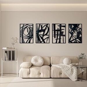OYEFLY 4 Pack Abstract Metal Wall Art,Minimalist Art Decoration for Living Room Bedroom Bathroom Study (Black, 16 x 11inch)