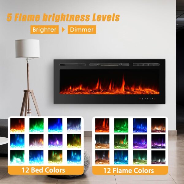 CharaVector Electric Fireplaces-60 Inch-Recessed and Wall Mounted Fireplace- Insert Heater LED Fire Place-Remote Control & Touch Screen,1-12 Hours Timer, 12 Color Flame and Log Color - Image 5